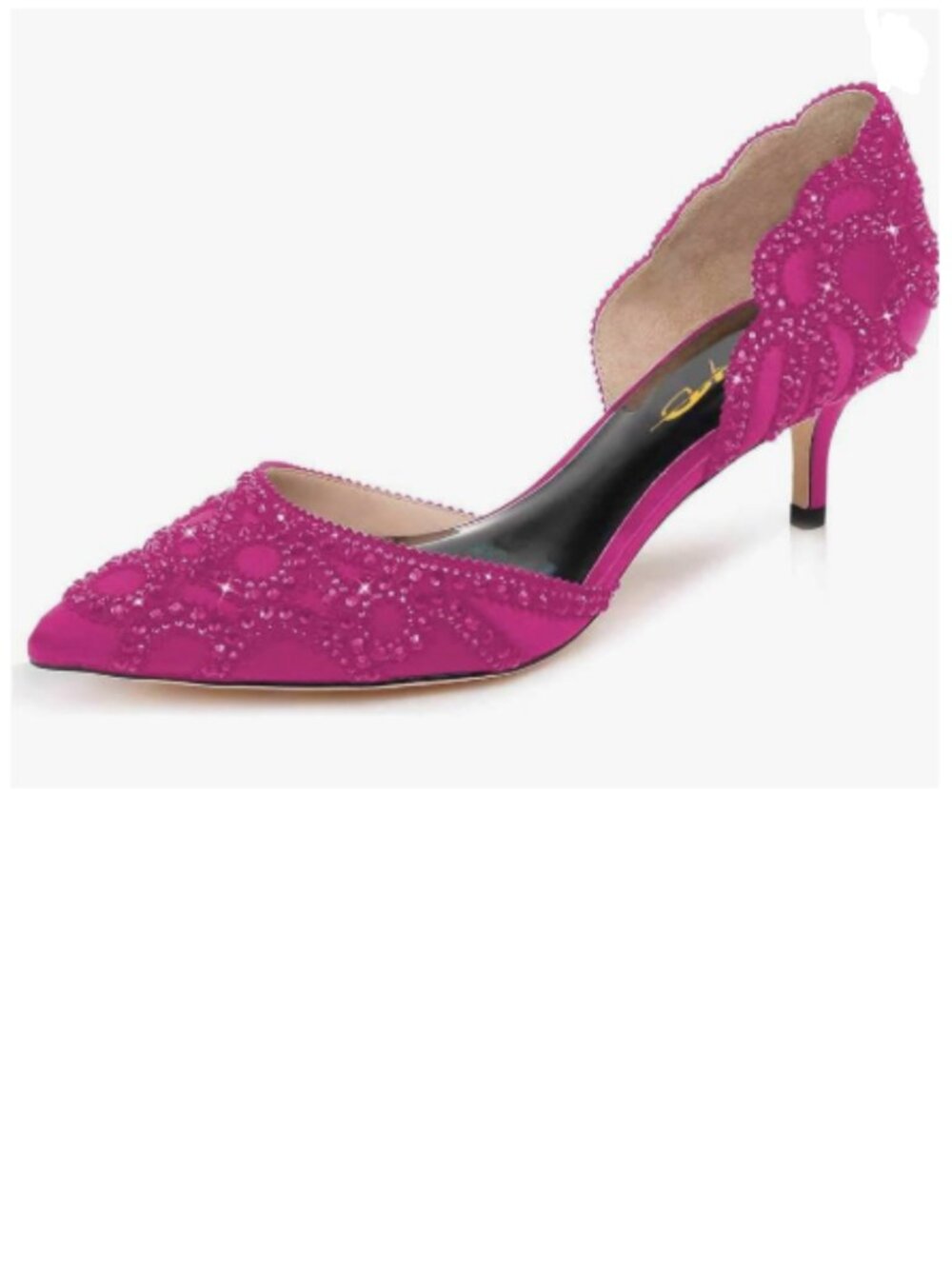 XYD Hot Pink Beaded Scalloped Pointed-Toe Kitten Heel